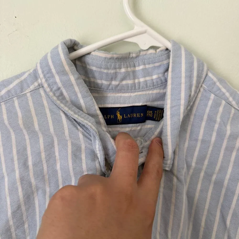 Ralph Lauren | FLAWED Blue/White Stripe Cotton Polo Casual Shirt Size XXL